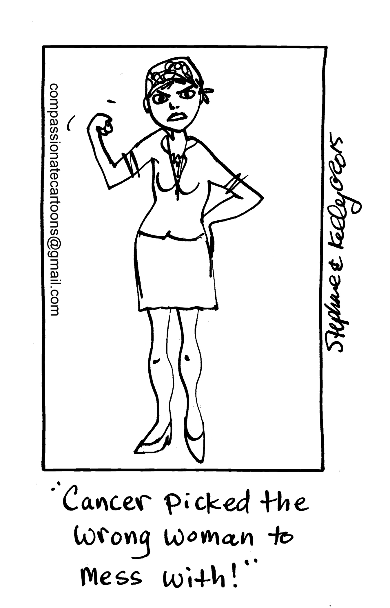 Cartoon depicting a woman fighting cancer